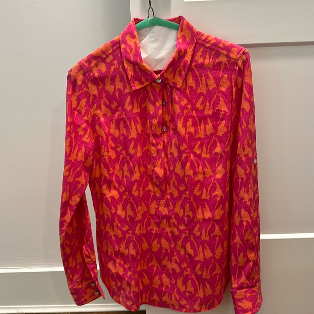 Linen long sleeve parrot print shirt